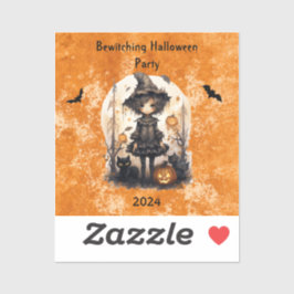 Whimsical Halloween Witch och hennes Kattdjur vänn Klistermärken