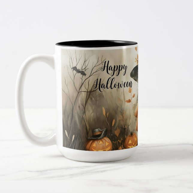 Whimsical Halloween Witch & Pumpkin-Personlig Två-Tonad Mugg (Vänster)