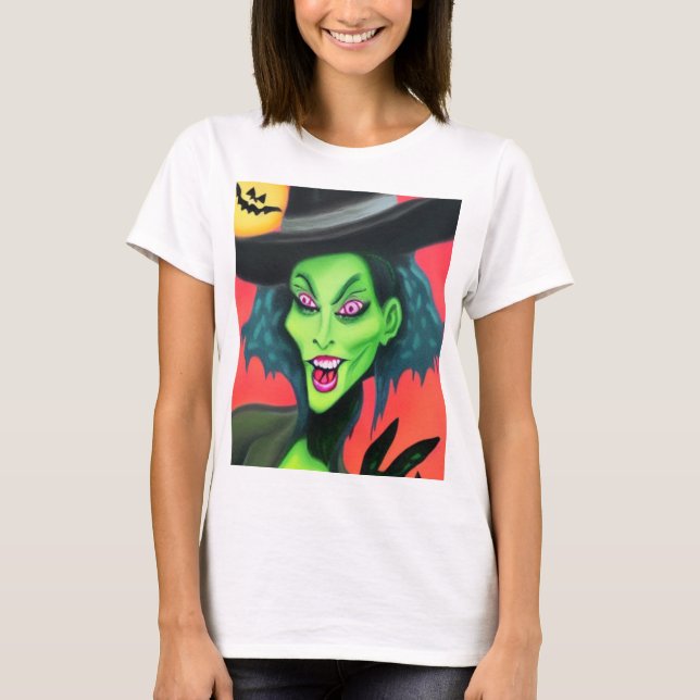 Whimsical Halloween Witch T Shirt (Framsida)