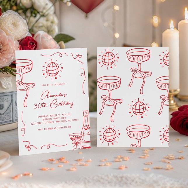 Whimsical Hand Drawn 30th Birthday Party Inbjudningar (Skapare uppladdad)