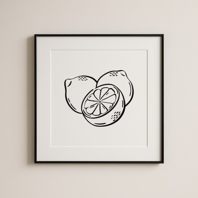 Whimsical Hand-Drawn Black Ink Lemon Art Poster (Skapare uppladdad)