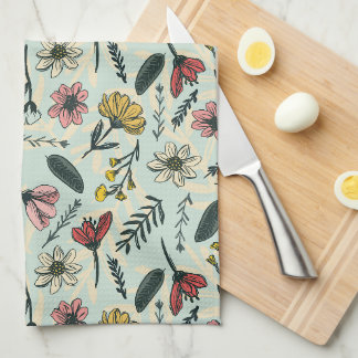 Whimsical Hand Drawn Blommigt Kitchen Towel Kökshandduk