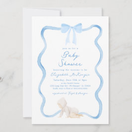 Whimsical Hand Drawn Blue Bow Boy Baby Shower Inbjudningar