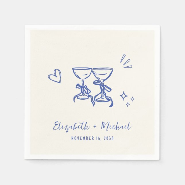 Whimsical Hand Drawn Blue Cream Wedding Pappersservett (Framsidan)