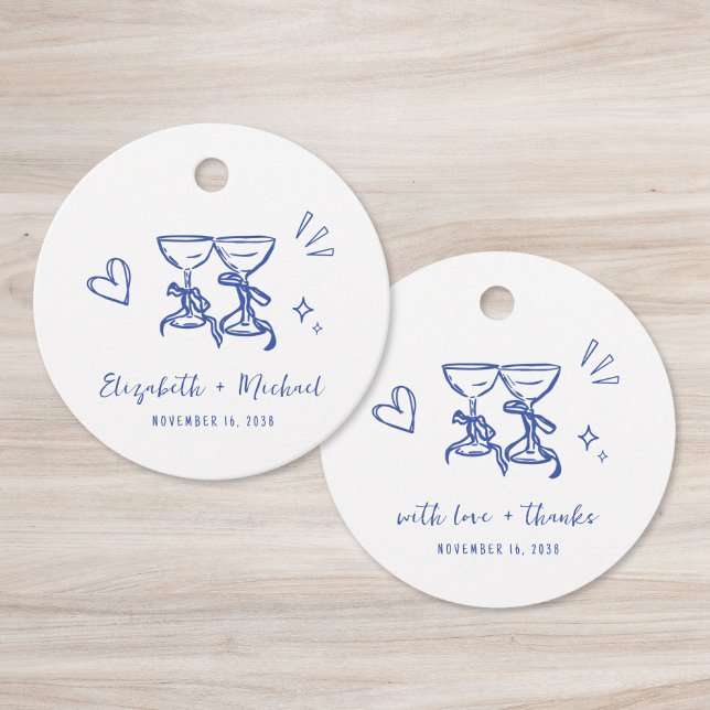 Whimsical Hand Drawn Blue Wedding Thank You Gåvor Etiketter (Whimsical Hand Drawn Blue Wedding Thank You Favor Tags)
