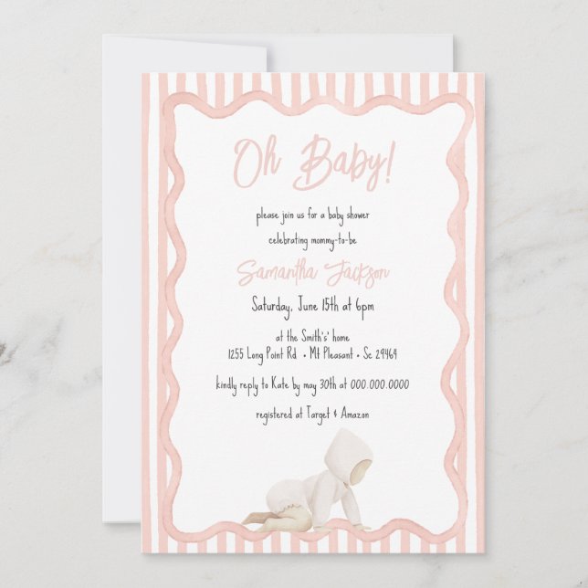 Whimsical Hand Drawn Blush Pink Girl Baby Shower Inbjudningar (Framsida)