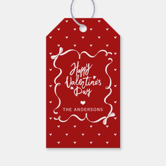 Whimsical Hand Drawn Bow Happy Valentine's Day Presentetikett (Framsidan)