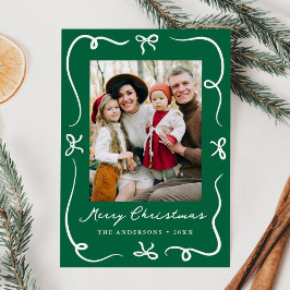 Whimsical Hand Drawn Bows Grönt 2 Fotojul Julkort