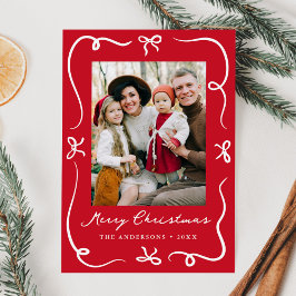 Whimsical Hand Drawn Bows Red 2 Photo jul Julkort