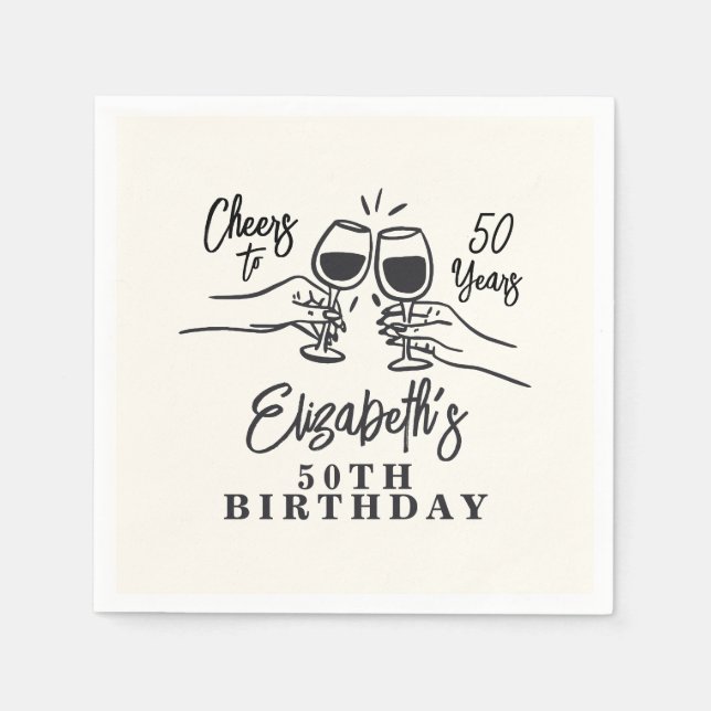 Whimsical Hand Drawn Cheers to 50 Years Birthday  Pappersservett (Framsidan)