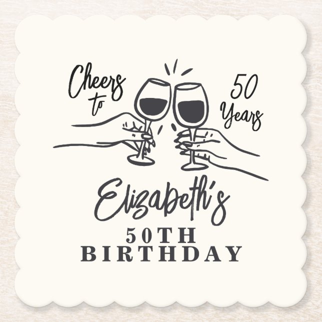 Whimsical Hand Drawn Cheers to 50 Years Birthday  Underlägg Papper (Framsida)