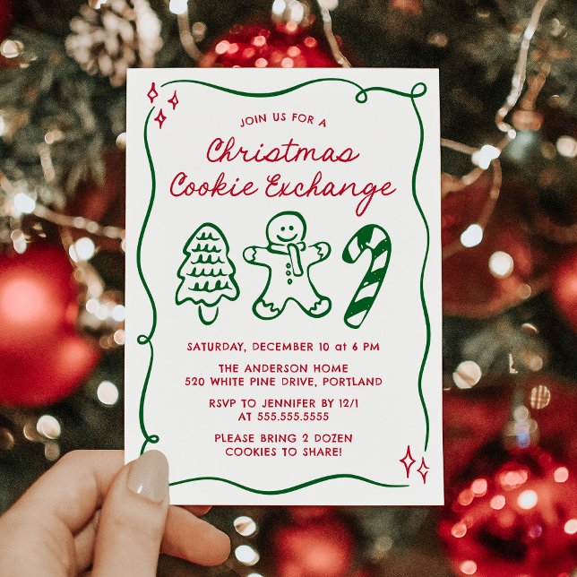 Whimsical Hand-Drawn Christmas Cookie Exchange Inbjudningar (Skapare uppladdad)