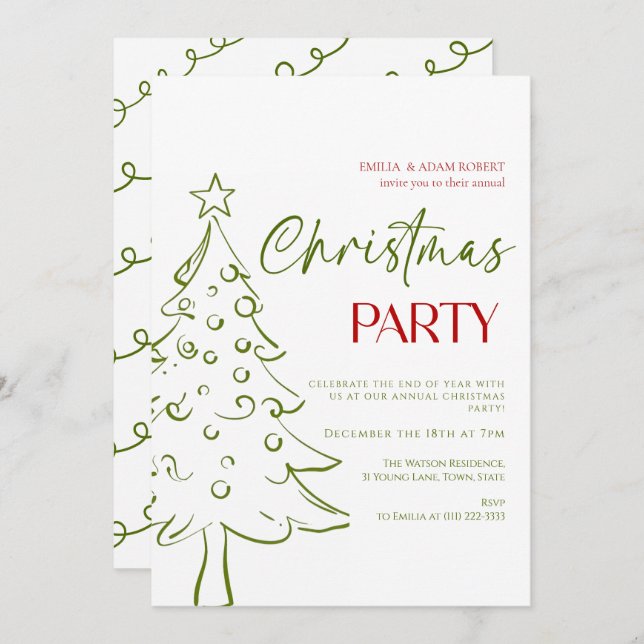 Whimsical Hand Drawn Christmas Invitation Inbjudningar (Fram/baksida)