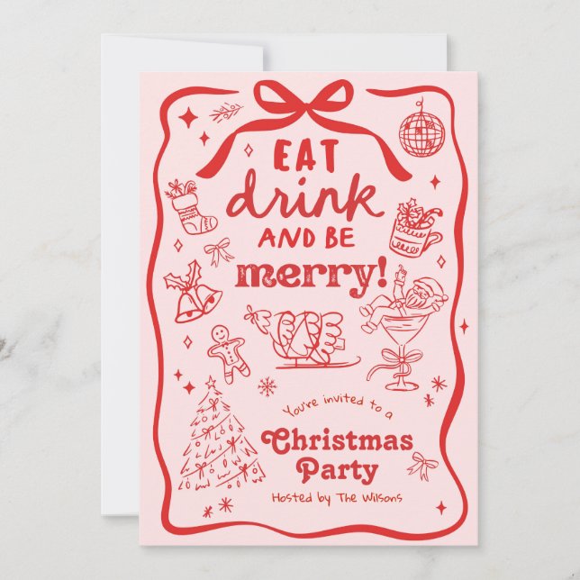 Whimsical Hand Drawn Christmas Party Inbjudningar (Framsida)