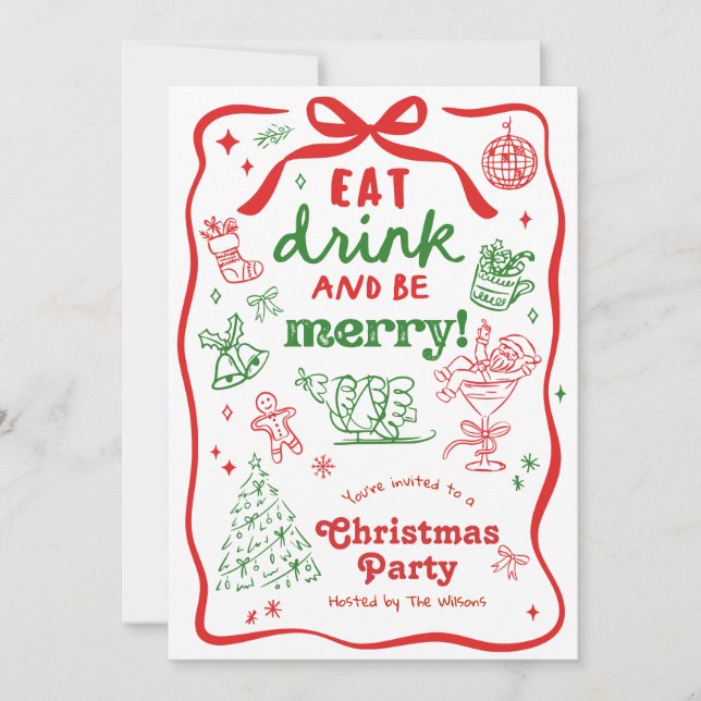 Whimsical Hand Drawn Christmas Party Inbjudningar (Framsida)