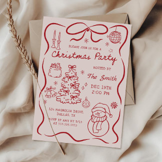 Whimsical Hand Drawn Christmas Party Invitation Inbjudningar