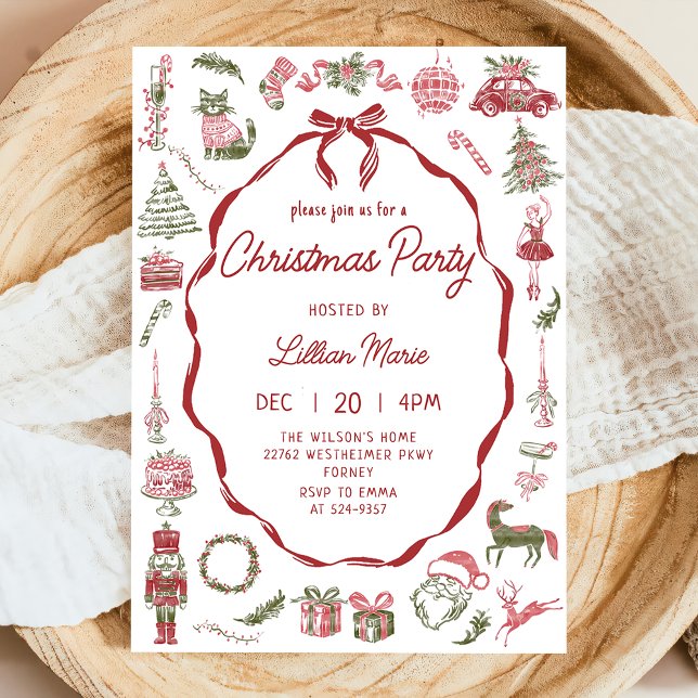 Whimsical Hand Drawn Christmas Party Invitation Inbjudningar (Skapare uppladdad)