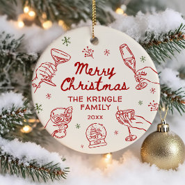 Whimsical Hand Drawn Christmas Party  Julgransprydnad Keramik