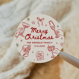 Whimsical Hand Drawn Christmas Party  Runt Klistermärke