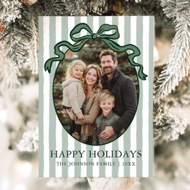 Whimsical Hand Drawn Coquette Bow Family Photo Julkort (Whimsical Hand Drawn Coquette Bow Family Photo Holiday Card)