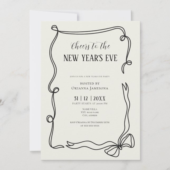 Whimsical Hand Drawn Coquette New Years Eve Party Inbjudningar (Framsida)