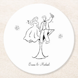 Whimsical Hand Drawn Couple Wedding Engagement  Underlägg Papper Rund