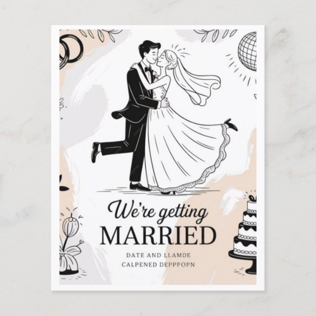 Whimsical Hand-Drawn Dancing Couple Disco Wedding  Flygblad (Framsidan)
