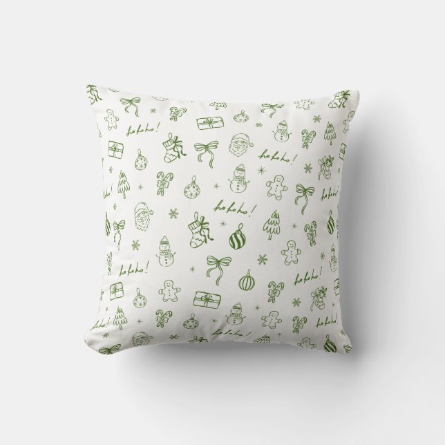 Whimsical Hand Drawn Doodle Green Kudde (Framsida)