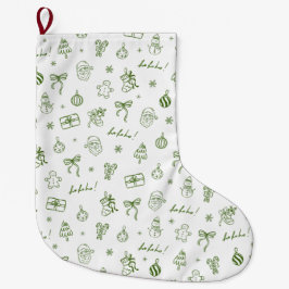 Whimsical Hand Drawn Doodle Green Stor Julstrumpa
