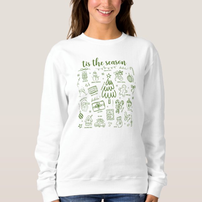 Whimsical Hand Drawn Doodle Green T Shirt (Framsida)