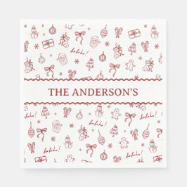 Whimsical Hand Drawn Doodle Red Pappersservett