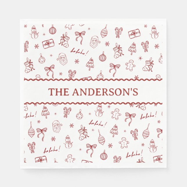 Whimsical Hand Drawn Doodle Red Pappersservett (Framsidan)