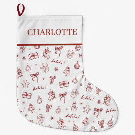 Whimsical Hand Drawn Doodle Red Stor Julstrumpa