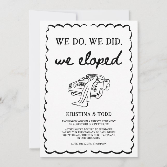 Whimsical Hand Drawn Eloped Wedding Announcement Inbjudningar (Framsida)
