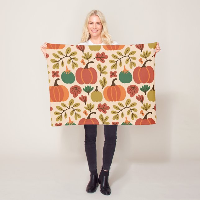 Whimsical Hand Drawn Fall Halloween Pumpkin Seamle Fleecefilt (På plats)