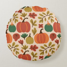 Whimsical Hand Drawn Fall Halloween Pumpkin Seamle Rund Kudde