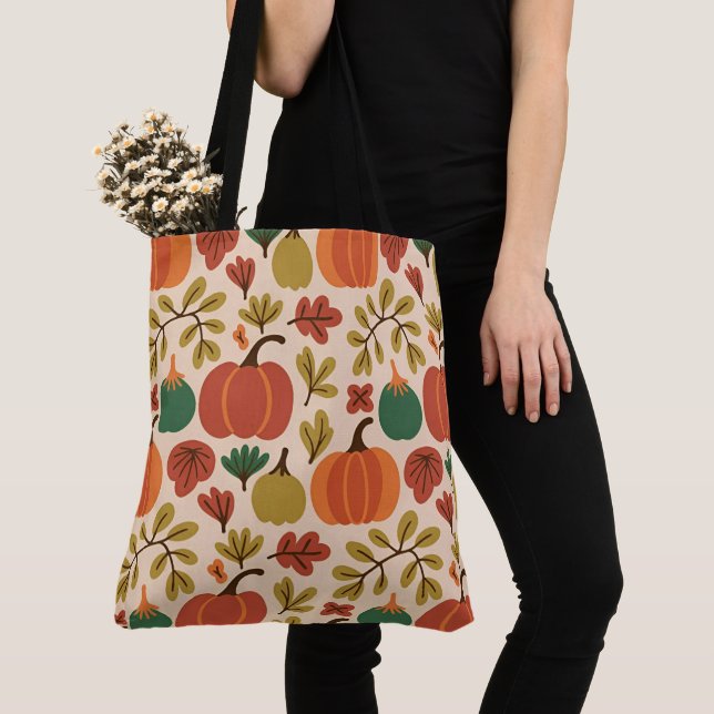 Whimsical Hand Drawn Fall Halloween Pumpkin Tygkasse (Närbild)