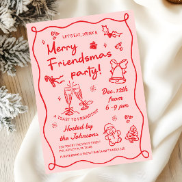 Whimsical Hand Drawn Friendsmas Christmas Party Inbjudningar