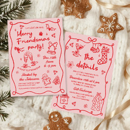 Whimsical Hand Drawn Friendsmas Christmas Party Inbjudningar