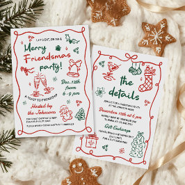 Whimsical Hand Drawn Friendsmas Christmas Party Inbjudningar