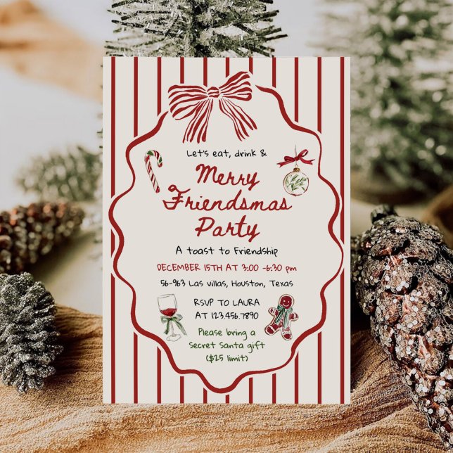 Whimsical Hand Drawn Friendsmas Christmas Party Inbjudningar (Skapare uppladdad)