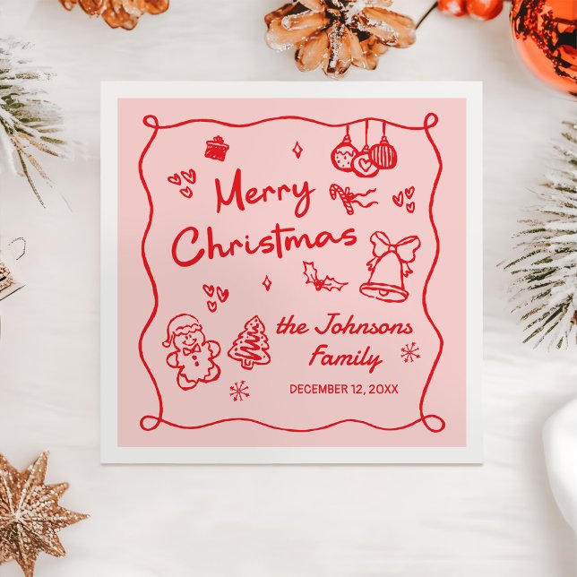 Whimsical Hand Drawn Friendsmas Christmas Party Pappersservett (Skapare uppladdad)