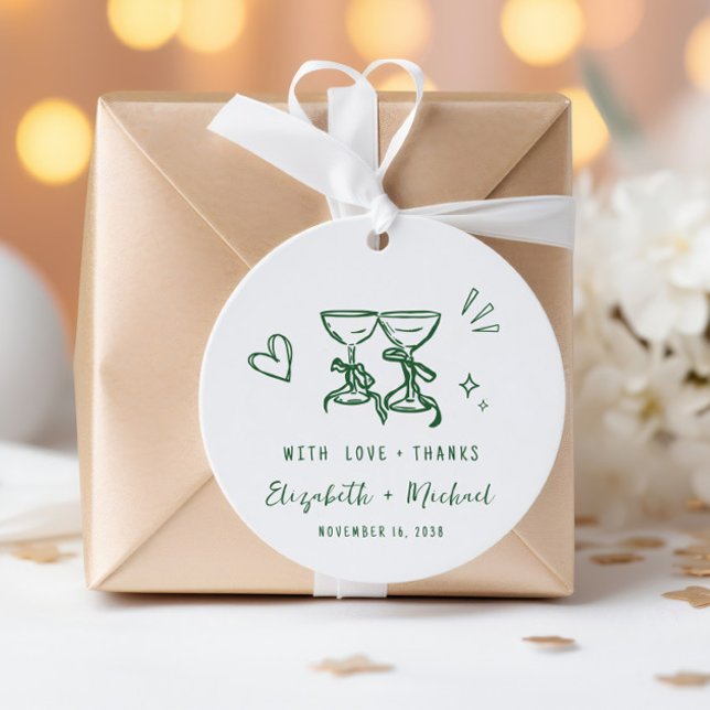 Whimsical Hand Drawn Green Wedding Thank You Gåvor Etiketter (Whimsical Hand Drawn Green Wedding Thank You Favor Tags)