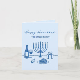 Whimsical Hand Drawn Hanukkah Jewish Trendy Custom Helgkort