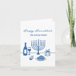 Whimsical Hand Drawn Hanukkah Jewish Trendy Custom Helgkort