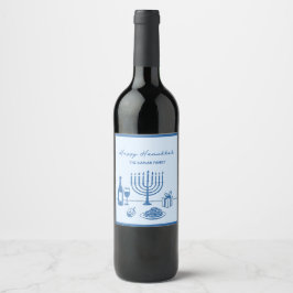 Whimsical Hand Drawn Hanukkah Party Trendy Custom Vinflaska Etikett