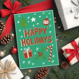 Whimsical Hand Drawn Helgdag Card på Grönten Kort