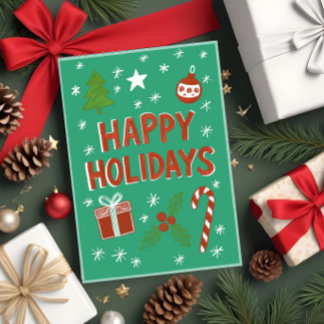 Whimsical Hand Drawn Helgdag Card på Grönten Kort