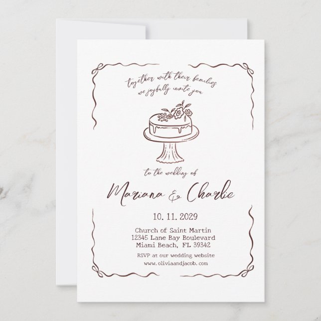 Whimsical Hand Drawn Illustration Wedding  Inbjudningar (Framsida)