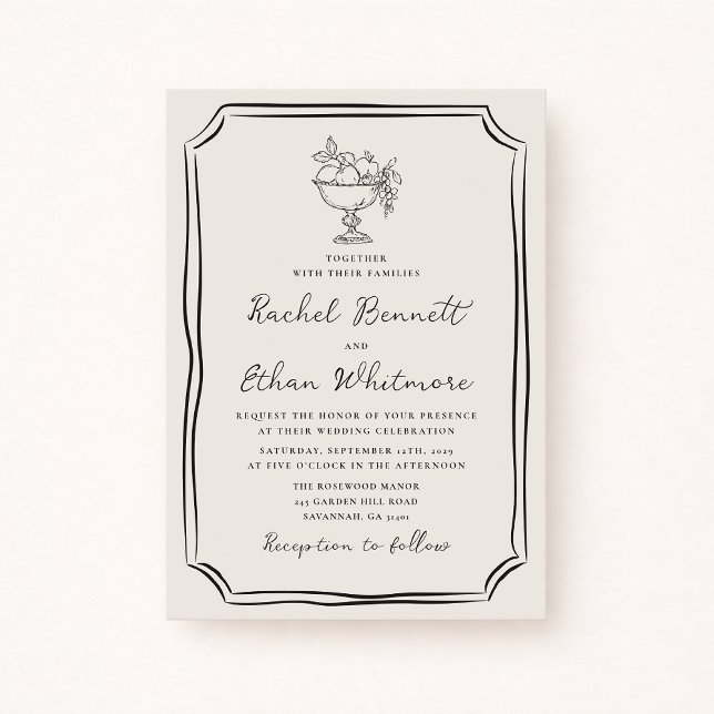 Whimsical Hand-Drawn Ivory Wedding Invitation Meddelande (Skapare uppladdad)